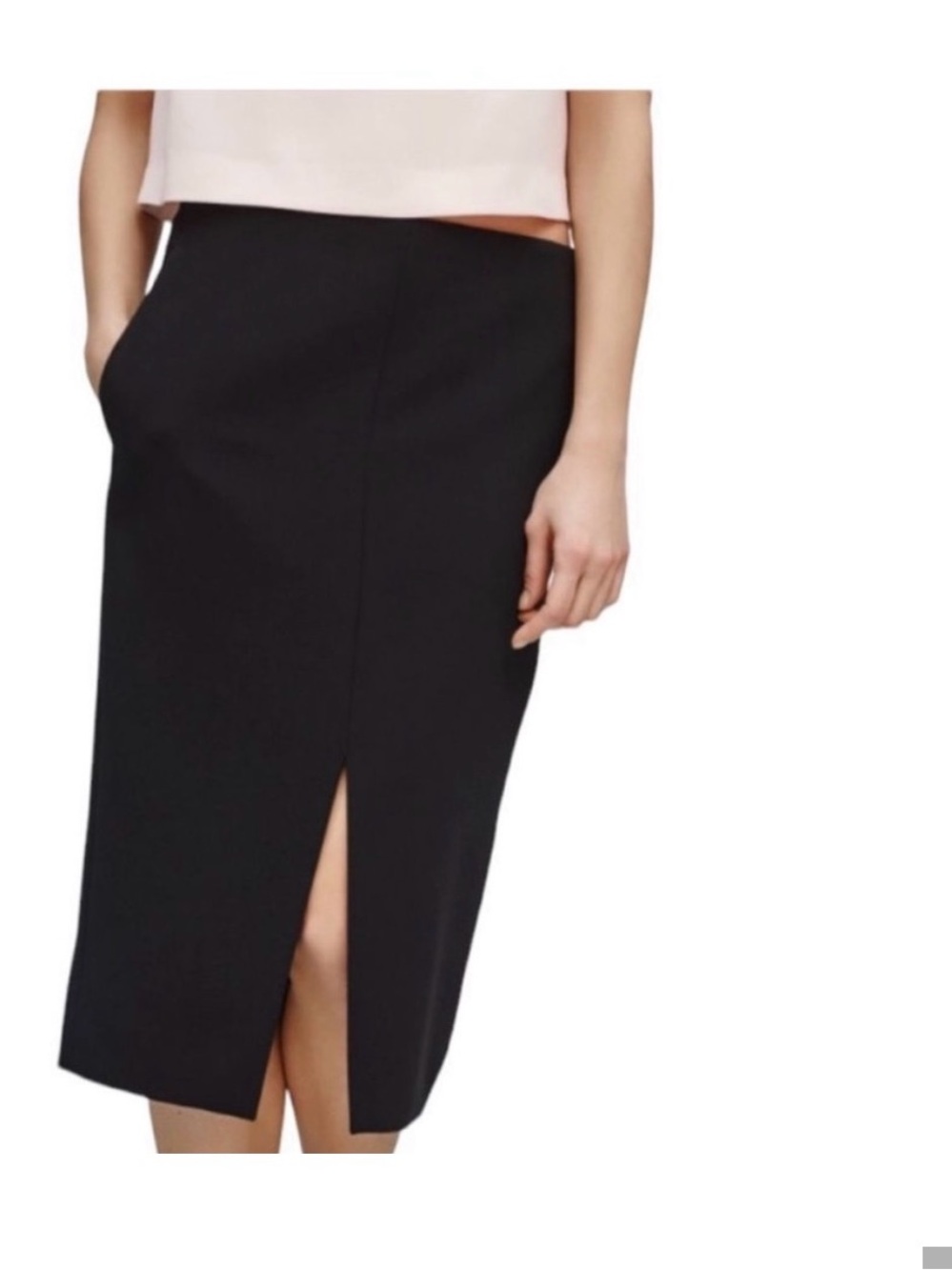 Babaton Navy Jax Midi Pencil Skirt with Front Vent